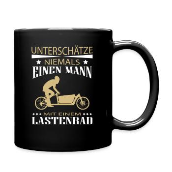 Mann mit einem Lastenrad - Lastenfahrrad - Tasse einfarbig - Schwarz - Rechts