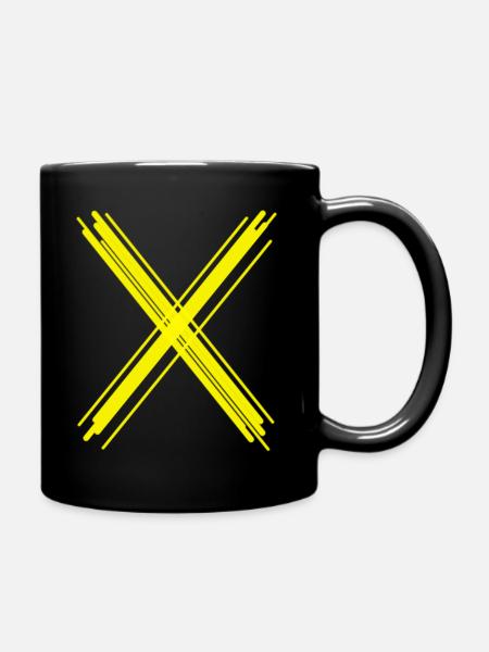 yellow cross abstract art woman children yoga - Full Colour Mug - black