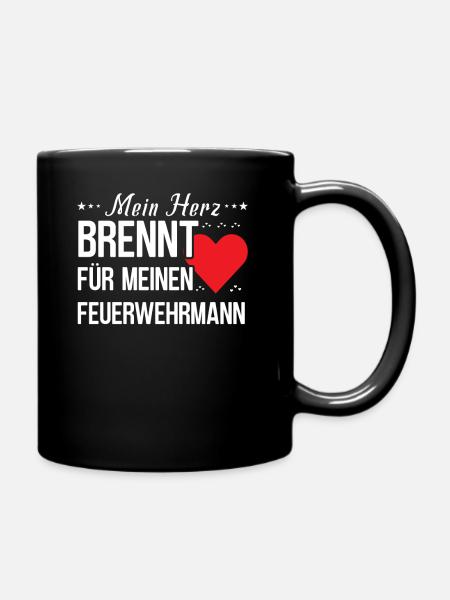 Herz brennt für Feuerwehrmann - Feuerwehr - Tasse einfarbig - Schwarz