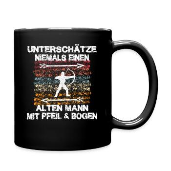 Alter Mann Bogenschütze Bogenschießen Pfeil Bogen - Tasse einfarbig - Schwarz - Rechts