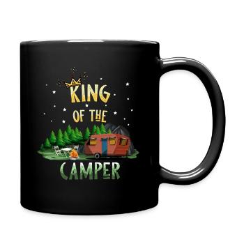 Camping König Camper Wohnwagen Geschenk - Tasse einfarbig - Schwarz - Rechts