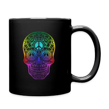 Bunter Hippie Totenschädel Peace - Tasse einfarbig - Schwarz - Rechts