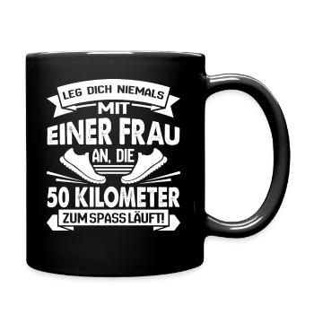 Läuferin SHIRT - Leg dich nie mit einer Frau an - Tasse einfarbig - Schwarz - Rechts