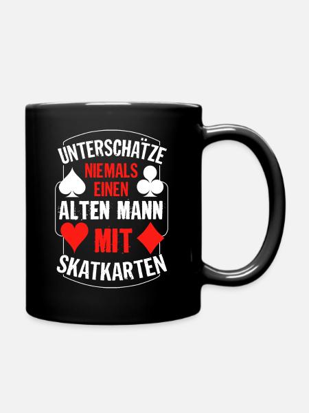Unterschätze niemals einen alten Mann mit Skatkart - Tasse einfarbig - Schwarz