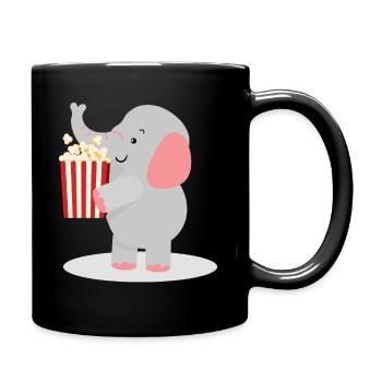 Elefant mit Popcorn - Tasse einfarbig - Schwarz - Rechts