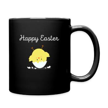 Happy Easter Happy Easter chick with eggshell - Full Colour Mug - black - Right