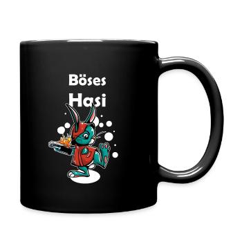 Böses Hasi Hase Schneehase frech Apres Ski Ostern - Tasse einfarbig - Schwarz - Rechts