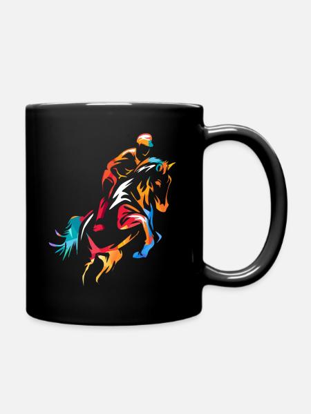 Show jumping equestrian sport horses - Full Colour Mug - black
