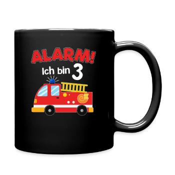 Alarm! Ich bin 3 - Jahre - mit Feuewehrauto - Tasse einfarbig - Schwarz - Rechts