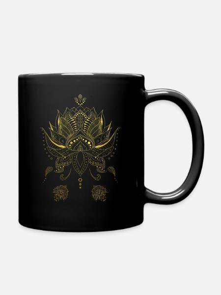 Fleurs mandala ornements indiens or - Mug uni - noir