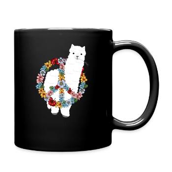 Alpaka Hippie Peace Symbol Zeichen Blumenstrauss - Tasse einfarbig - Schwarz - Rechts