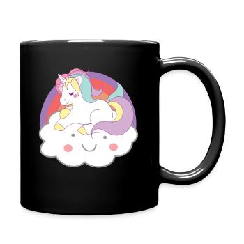 Einhörner Einhorn auf Wolke Unicorns - Tasse einfarbig - Schwarz - Rechts