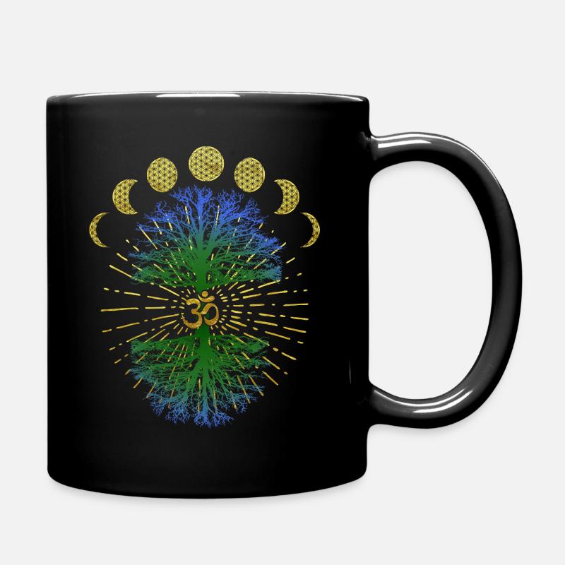 Om Blume des Lebens in Gold mit Baum des Lebens - Tasse einfarbig - Schwarz