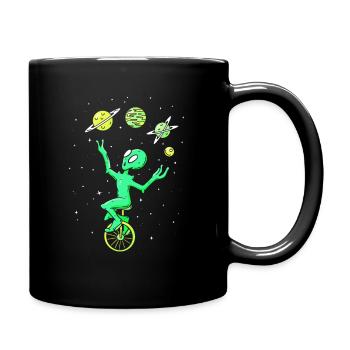 Jongleur extraterrestre jonglant avec un monocycle de cirque - Mug uni - noir - Droite