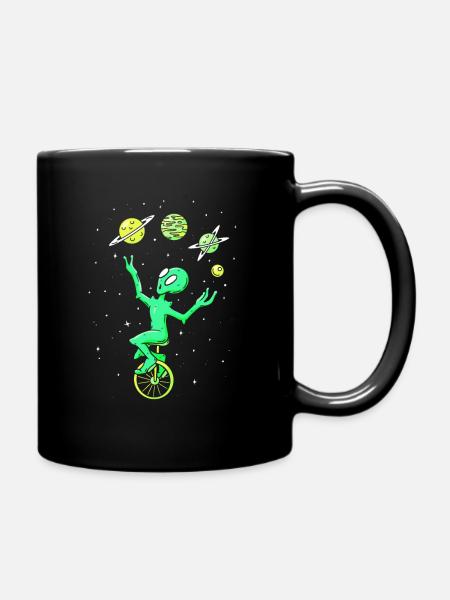 Jongleur extraterrestre jonglant avec un monocycle de cirque - Mug uni - noir