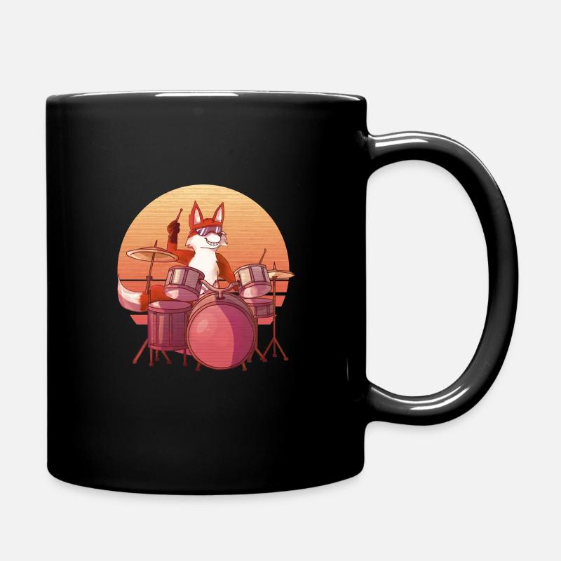 Fox spielt Schlagzeug, Fox Lover Drummer Gift, - Tasse einfarbig - Schwarz