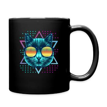 Rave Techno Disco EDM and Hardstyle Cat cat - Full Colour Mug - black - Right