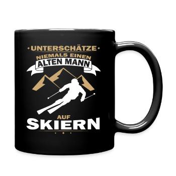 Alten Mann auf Skiern skifahren Ski - Tasse einfarbig - Schwarz - Rechts