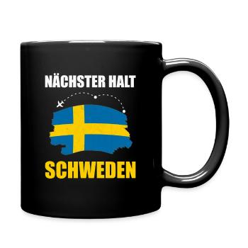 Nächster Halt Schweden Skandinavien Urlaub Reise - Tasse einfarbig - Schwarz - Rechts