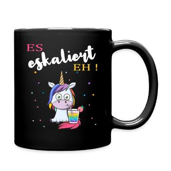 es eskaliert eh Einhorn Lustiges Party JGA Saufen - Tasse einfarbig - Schwarz - Rechts