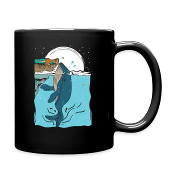 Deep-sea blue whale marine mammal with female - Full Colour Mug - black - Right