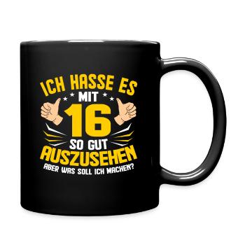 16. Geburtstag - Tasse einfarbig - Schwarz - Rechts