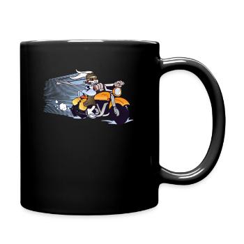 Motorrad Hase ,Rennmaschine ,Osterhase fährt - Tasse einfarbig - Schwarz - Rechts