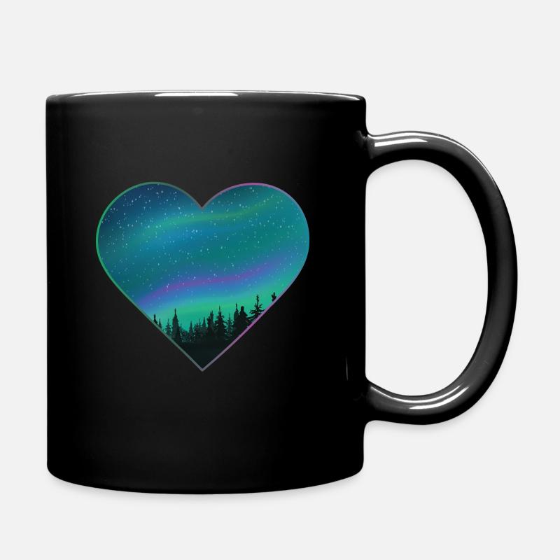 Nordlicht Polarlicht Mittsommer Herz Geschenk - Tasse einfarbig - Schwarz