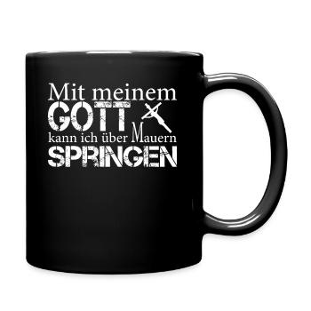 Mit meinem Gott über Mauern springen - Tasse einfarbig - Schwarz - Rechts