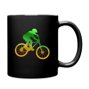 Bicycle mountain bike green yellow color silhouette - Full Colour Mug - black - Right