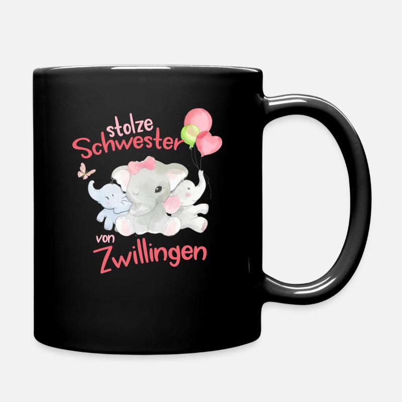 Große Schwester von Zwillingen Elefant - Tasse einfarbig - Schwarz