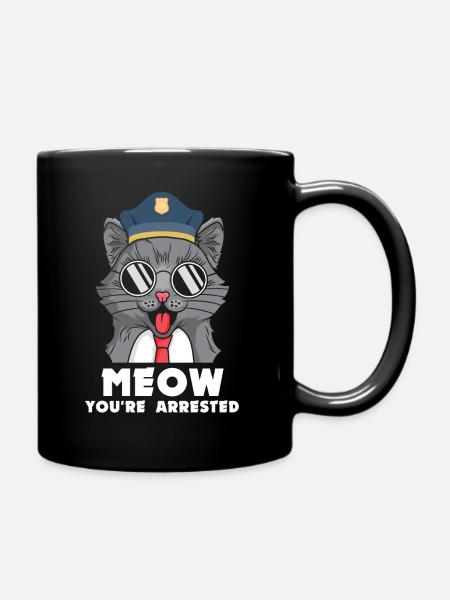 Meow Verhaftet Katze Polizei Kätzchen Polizist - Tasse einfarbig - Schwarz