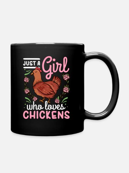 Chickens girls children chicken coop farm - Full Colour Mug - black