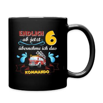 Kinderkleidung, Feuerwehr zum 6 Geburtstag 6 Jahre - Tasse einfarbig - Schwarz - Rechts
