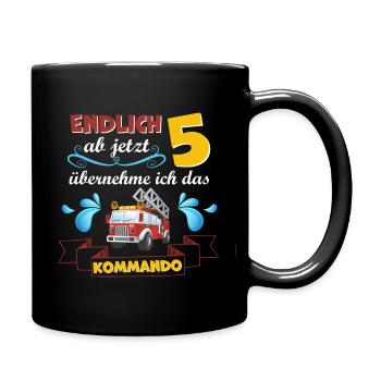 Kinderkleidung,Feuerwehr zum 5. Geburtstag 5 Jahre - Tasse einfarbig - Schwarz - Rechts