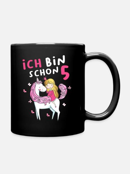 Kinder Mädchen Einhorn Fee 5. Geburtstag 5 Jahre - Tasse einfarbig - Schwarz