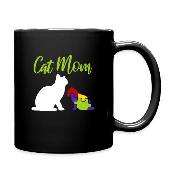 Autism Awareness Cat Aspergers Mom Down Syndrome - Full Colour Mug - black - Right