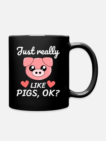 Just really like pigs, ok? - pig - Full Colour Mug - black