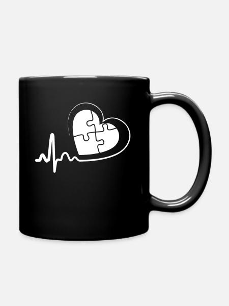 Autism Awareness Autism Awareness Heartbeat - Full Colour Mug - black