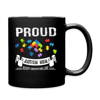 Autism Awareness Proud Autism Mom - Full Colour Mug - black - Right