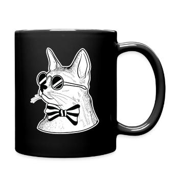 Chat avec noeud papillon et lunettes de soleil - Mug uni - noir - Droite