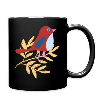 Kleiner Vogel auf Zweig - Tasse einfarbig - Schwarz - Rechts