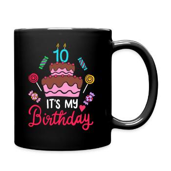 10. Geburtstag - Tasse einfarbig - Schwarz - Rechts