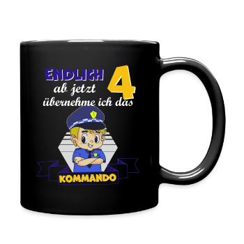 Kinderkleidung, Polizei zum 4. Geburtstag, 4 Jahre - Tasse einfarbig - Schwarz - Rechts