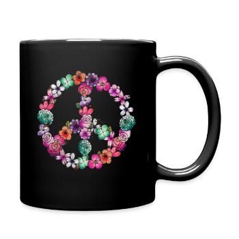 Frieden Blumen - Tasse einfarbig - Schwarz - Rechts