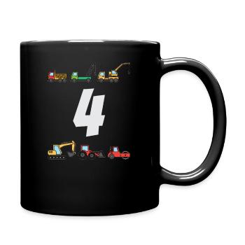 Birthday 4th boy construction site excavator truck gift - Full Colour Mug - black - Right