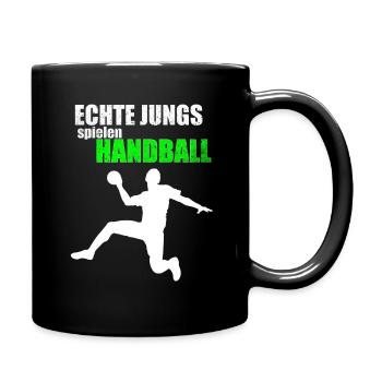 Echte Jungs spielen Handball - Tasse einfarbig - Schwarz - Rechts