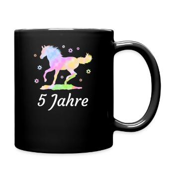 Geburtstag 5 Jahre Pferd Reiterin Mädchen Geschenk - Tasse einfarbig - Schwarz - Rechts