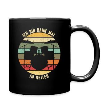 Ich bin dann mal im Keller - Schlagzeug Retro - Tasse einfarbig - Schwarz - Rechts