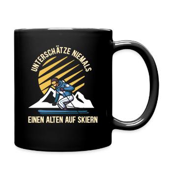 Unterschätze niemals einen alten Mann auf Skiern - Tasse einfarbig - Schwarz - Rechts